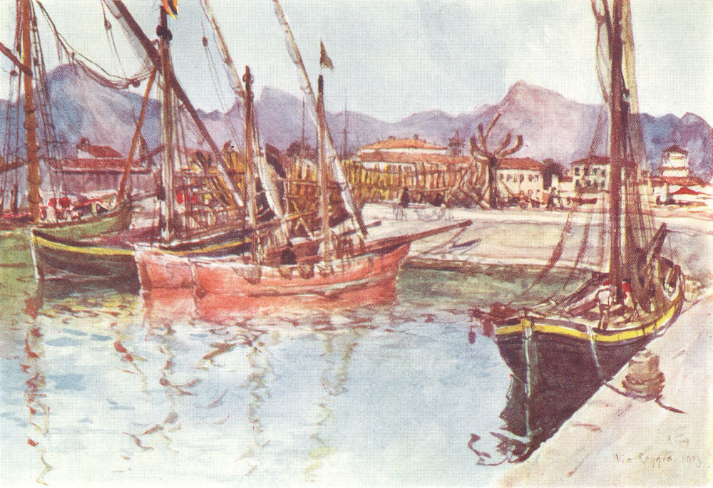 VIAREGGIO. Coasting vessels in the Harbour. Italy 1905 old antique print